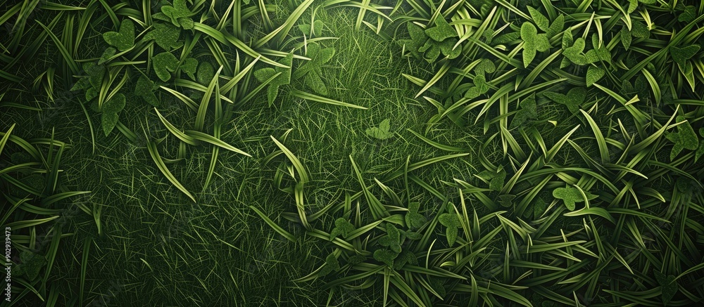 Aufkleber Background featuring a textured pattern of lush green grass with a vacant area for adding text or other content in the image. Creative banner. Copyspace image