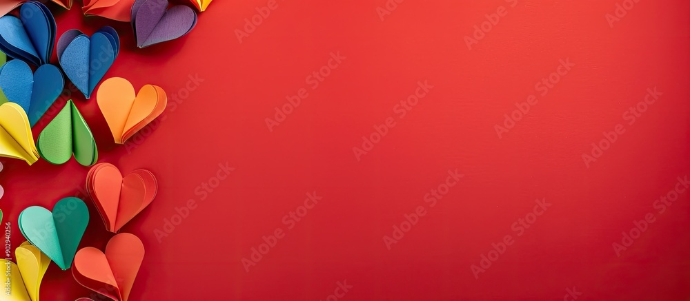 Aufkleber LGBT concept represented by a frame with colorful paper hearts on a red background with copy space image