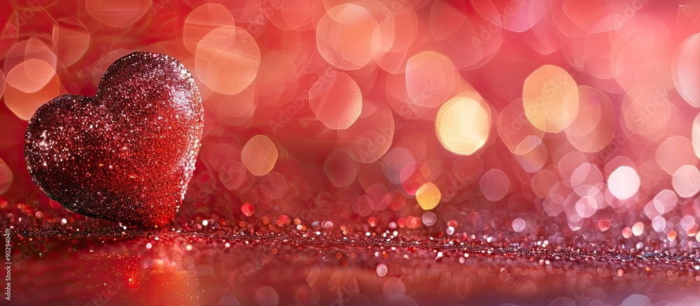 Poster Selective focus on a shiny background featuring a Valentine heart perfect for love themes with copy space image available