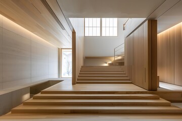 Obraz premium Modern Wooden Staircase in a Minimalist Interior Design