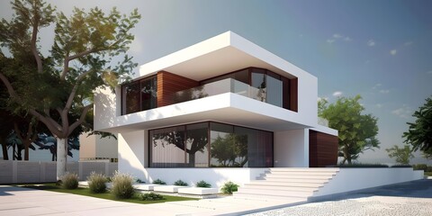 Fototapeta premium Modern House Architecture Design With Glass Windows