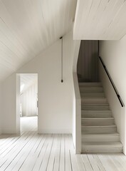 Obraz premium White Wooden Staircase Interior Design