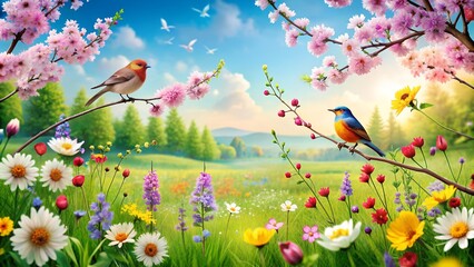 Whispers of Spring: A Symphony of Blossoms and Birdsong  AI generated