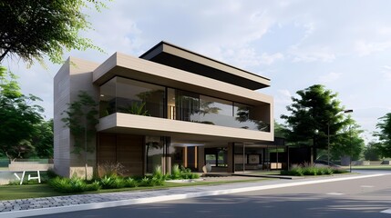 Fototapeta premium Modern House Design with Large Windows and a Flat Roof