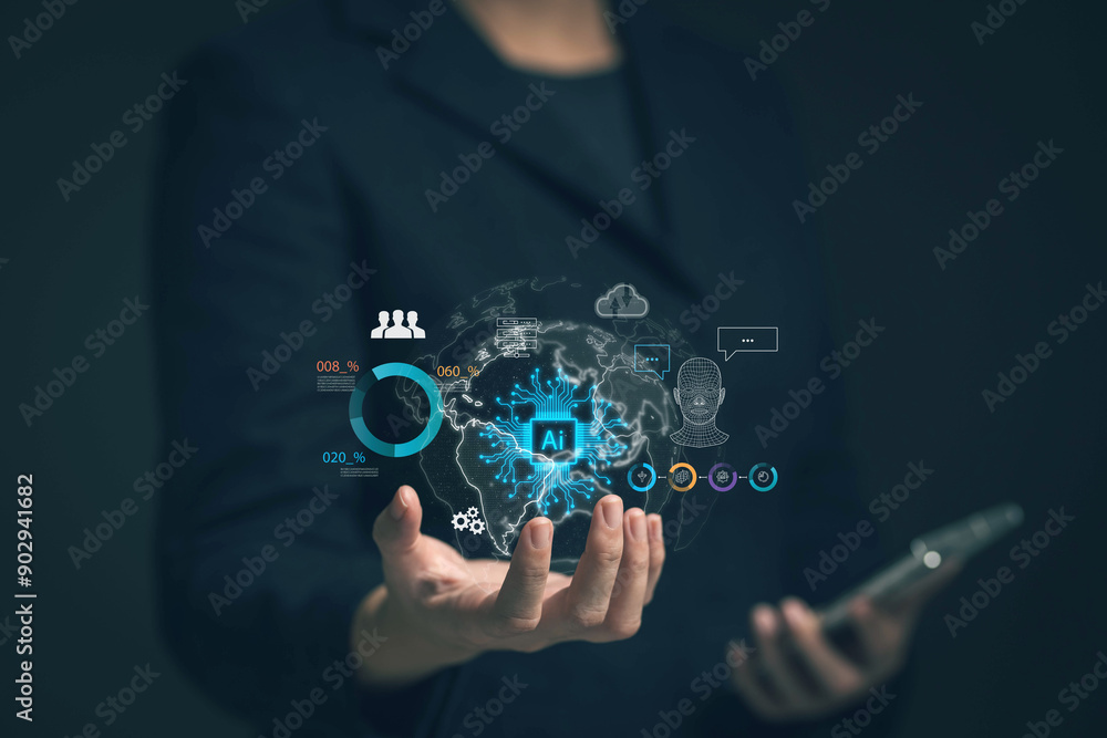 Poster chat with ai. artificial intelligence. the concept of accessing imagination by feeding commands to a