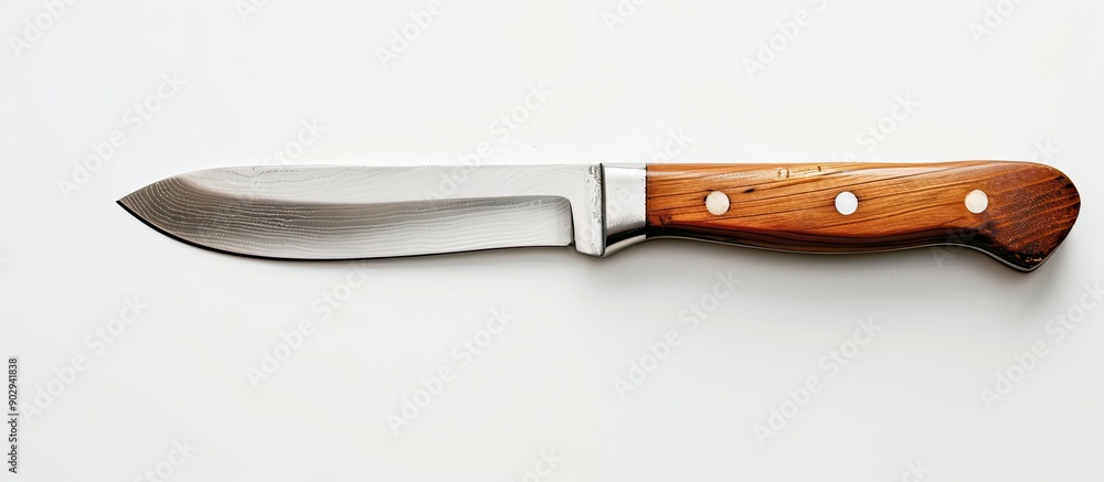 Poster a knife with a wooden handle set against a blank white background providing ample copy space image