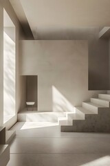 Obraz premium Minimalist Modern Interior Design with White Walls and Concrete Stairs