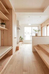 Fototapeta premium Minimalist Japanese Style Interior Design With Wooden Flooring