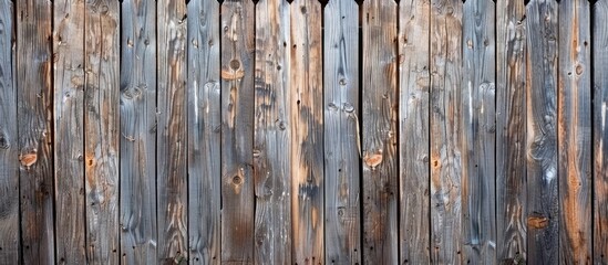 Naklejka premium Rustic wooden fence created using forest sourced scrap wood with a copy space image