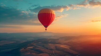 Fototapeta premium Hot Air Balloon Soaring at Breathtaking Sunrise Symbolizing New Adventures and Perspectives