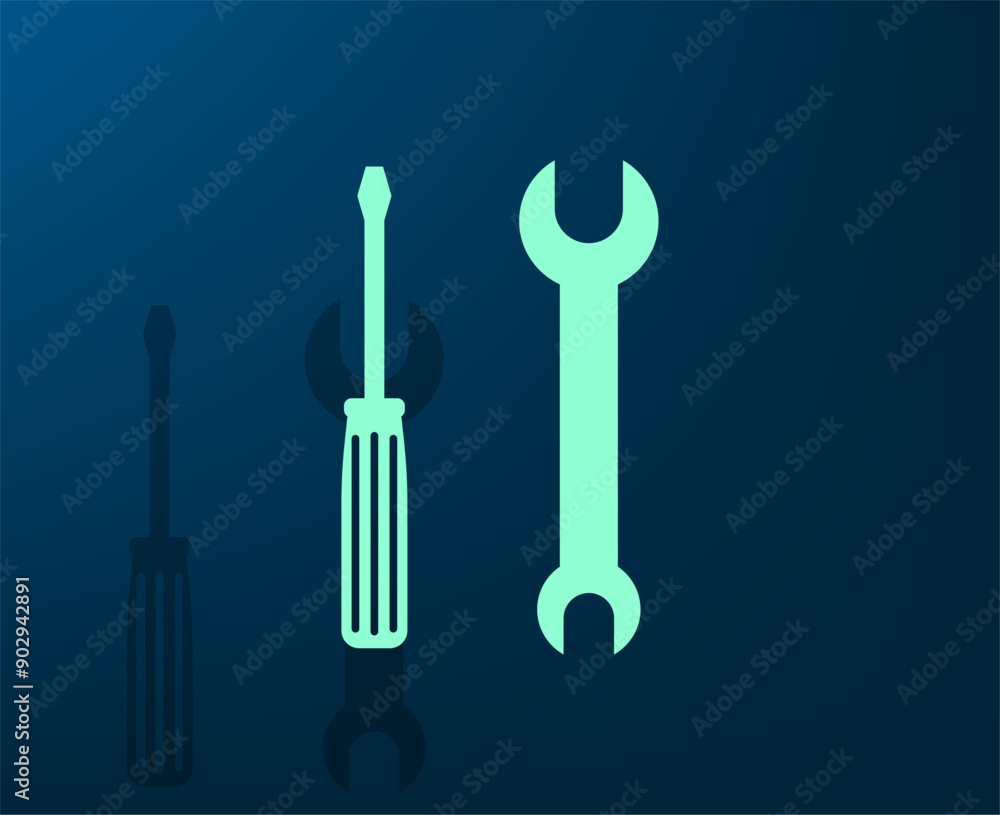 Poster vector illustration with shadow on blue background with gradient