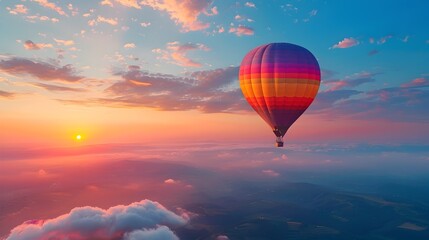 Fototapeta premium Majestic Hot Air Balloon Soaring at Sunrise Symbolizing New Adventures and Perspectives