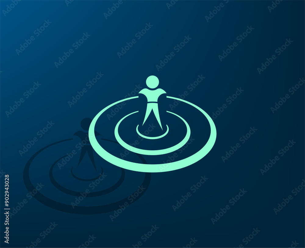 Poster vector illustration with shadow on blue background with gradient
