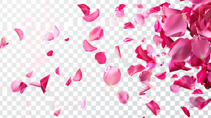 Obraz premium pink rose petals falling on white background isolated
