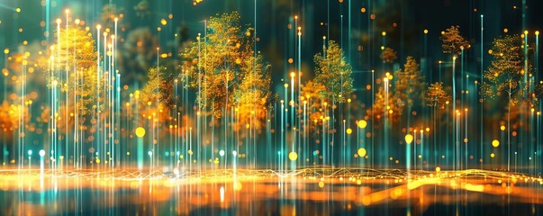 Obraz premium Tree growth patterns, holographic visualization, futuristic forest, digital data overlay