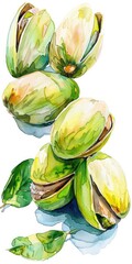 Naklejka premium Watercolor Pistachio Nuts: A Close-up Heap of Delicious and Healthy Snack