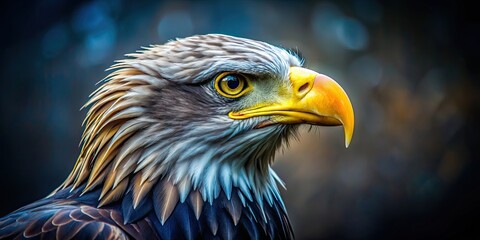 Fototapeta premium Adler with a golden beak and blue feathers, Adler, bird, golden, beak, blue, feathers, majestic, wildlife, nature, animal, predator