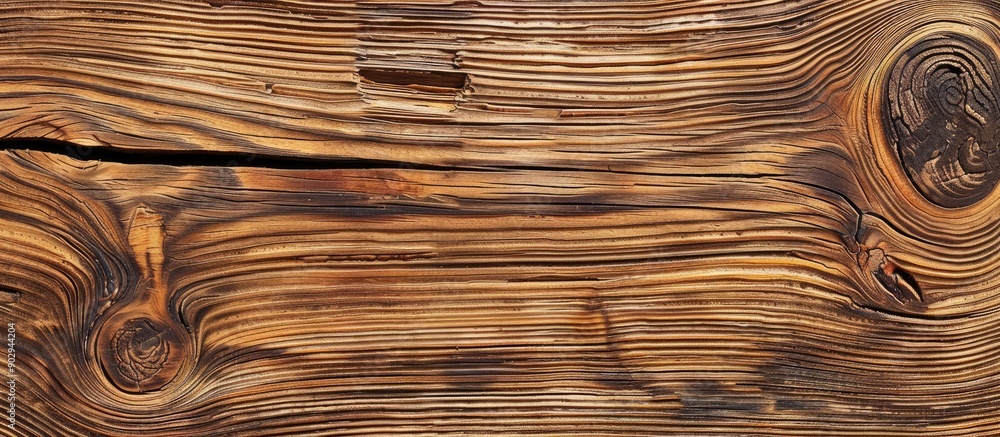 Poster An old wooden surface like a table or a wall with a unique texture featuring knots and variations in the cut perfect for a copy space image