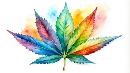 Emerald Majesty: A Single Marijuana Leaf in Watercolor  AI generated