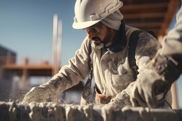 Construction Worker Applying Cement to Form