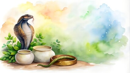 Serene Symphony of Nag Panchami: A Cobra's Graceful Embrace  AI Generated