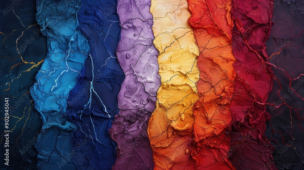 Poster an abstract art piece featuring a vibrant array of colors in a textured, layered form, resembling a 