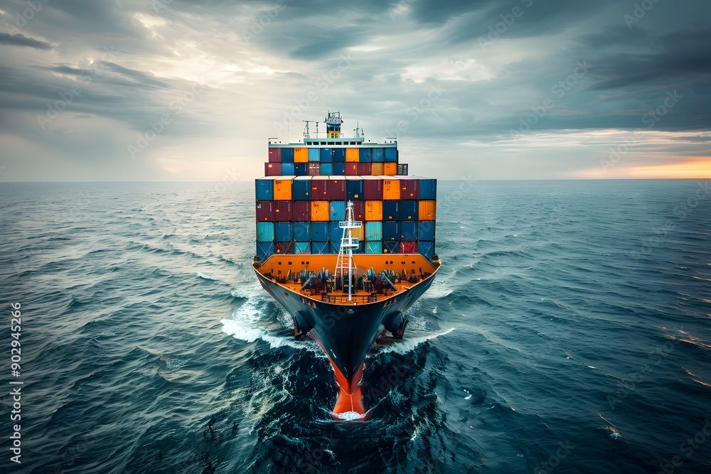 Poster majestic container ship navigating through open waters