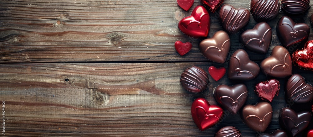Aufkleber valentine s day concept with heart shaped chocolates on a wooden table creating a romantic atmospher