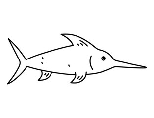 Swordfish isolated on white background. Vector hand-drawn illustration in doodle style. Perfect for logo, various designs. Underwater world.