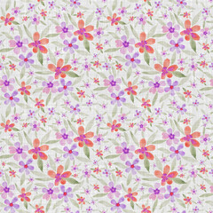 Fototapeta premium Hand drawn watercolor beautiful orange purple allover floral print pattern 