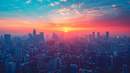 Fototapeta premium Vibrant City Skyline at Dawn Inspiring New Possibilities and Hope