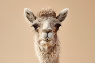 Fototapeta premium Portrait of alpaca, beige background