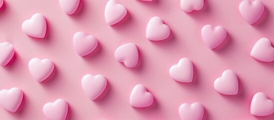 Heart health concept illustrated on a pink background with pink heart shaped pills in a flat lay style perfect for a copy space image