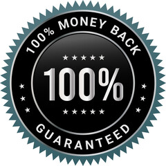 100% Money Back Guaranteed badges, symbol, icon. Money back guarantee logo