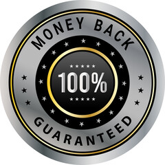 100% Money Back Guaranteed badges, symbol, icon. Money back guarantee logo