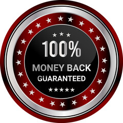 100% Money Back Guaranteed badges, symbol, icon. Money back guarantee logo