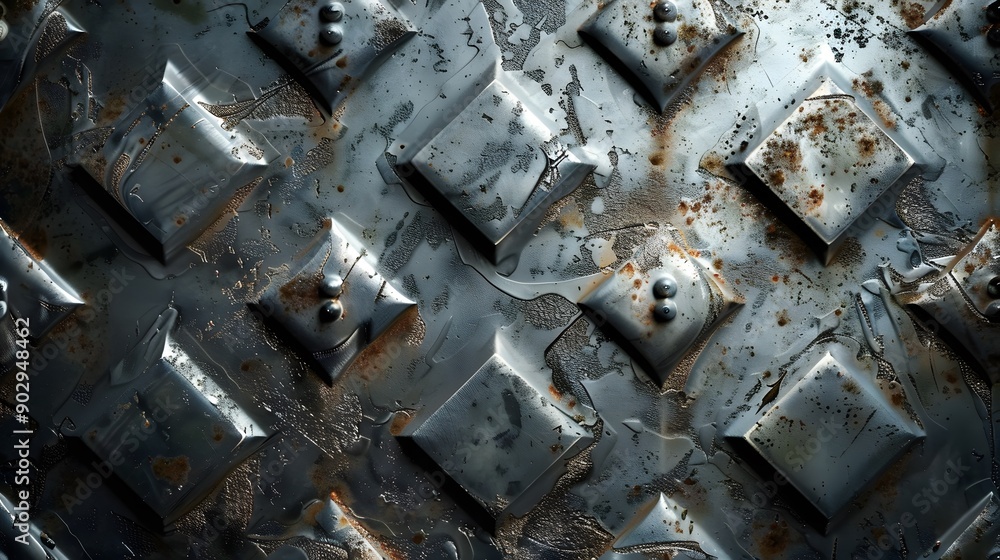 Aufkleber close-up of a textured metal surface with rust and dimples