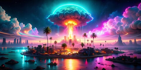 Fototapeta premium Apocalyptic Sunset over Tropical Island