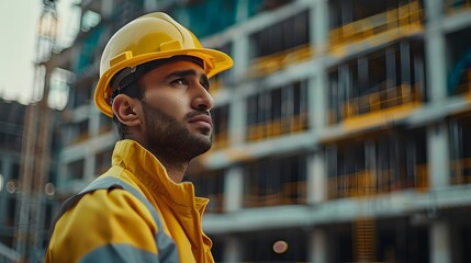 Construction Worker Contemplating Amidst a Cityscape