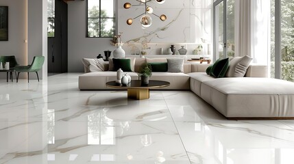Luxury Living Room with White Marble Tile Flooring