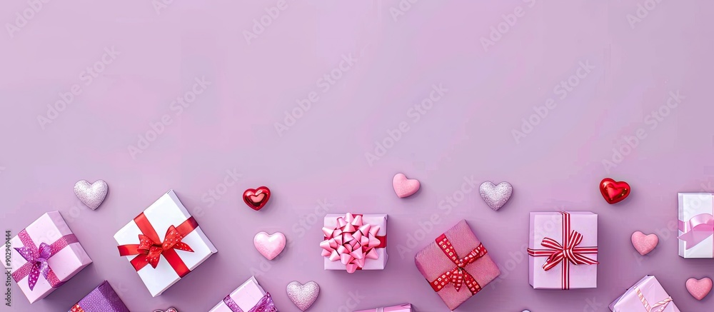 Aufkleber pastel purple background adorned with assorted gift boxes setting the perfect valentine s day scene 