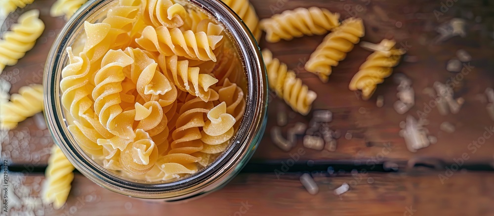 Aufkleber Raw conchiglie pasta in a jar on a table creating a pleasant layout with copy space image