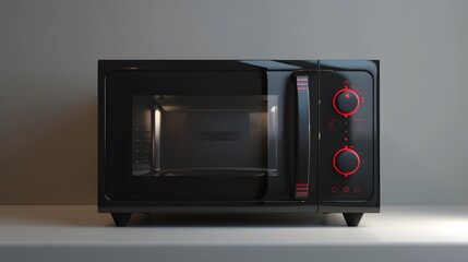 Obraz premium Sleek Black Microwave with Red Accents and Modern Design