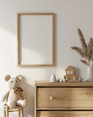 Modern Nursery Decor with Wooden Dresser and Teddy Bear