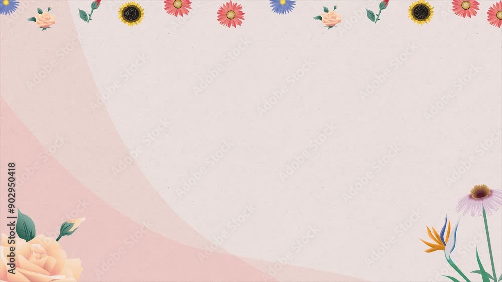 Poster pink background with delicate flowers and rosebud design, includes empty space for text or design el