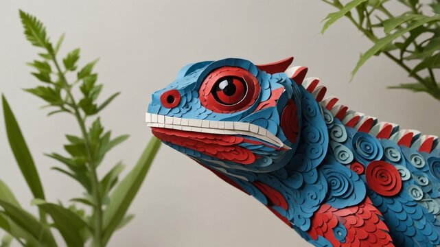 A lizard with blue and red markings on its face.