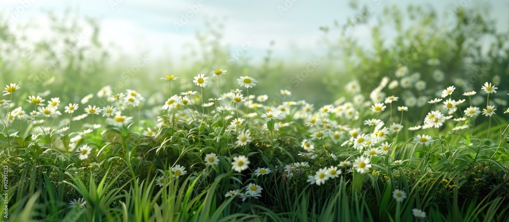 Poster lush grass and delicate wildflowers create a picturesque scene in this copy space image