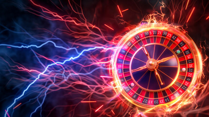Obraz premium The Casino roulette wheel over the Lightning, casino background, Illustration