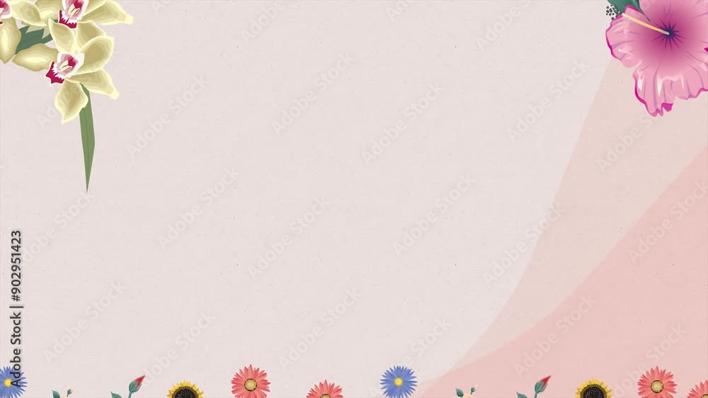 Poster pink background with delicate flowers and rosebud design, includes empty space for text or design el