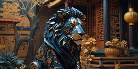 a smart lion wearing dark business suit.